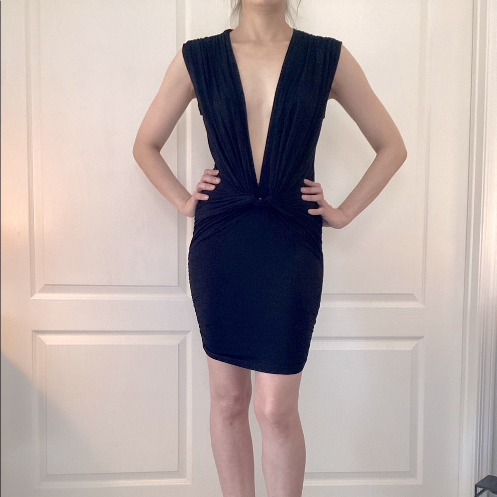 Akira Red Label Black Jersey Low Cut Dress Size M